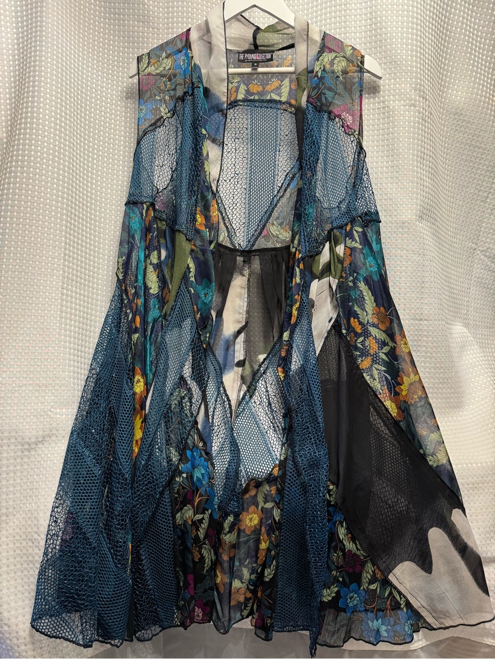 The Pyramid Collection Black Floral sleeveless cardigan with Blue Accents